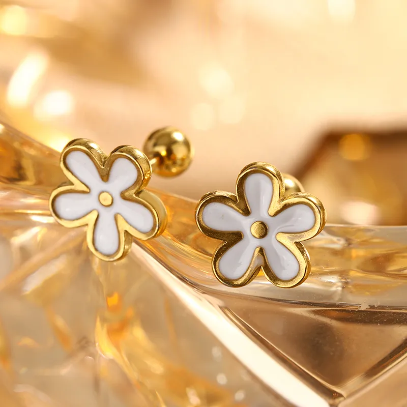 Flower stainless 18k Gold plated stud earrings